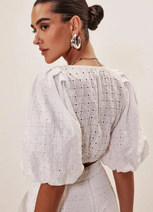 Elegance - Blusa Manga Bufante com Abertura Off White - ELEGANCE