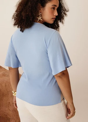 Elegance - Blusa Manga com Decote V Azul Serenity - ELEGANCE