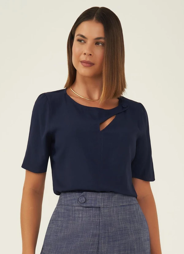 Principessa - Blusa Manga Curta com Gota e Botão Nany Azul