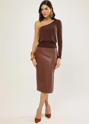 Naguchi - Blusa Ombro So com Franzidos Marrom Escuro - NAGUCHI