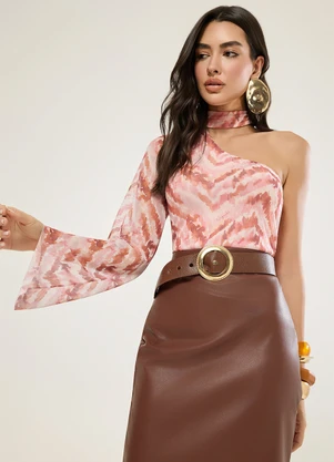 Naguchi - Blusa Ombro So em Tule Estampado Chiclete - NAGUCHI