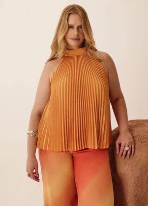 Elegance - Blusa Plissada com Gola Laranja Doce de Abobora - ELEGANCE