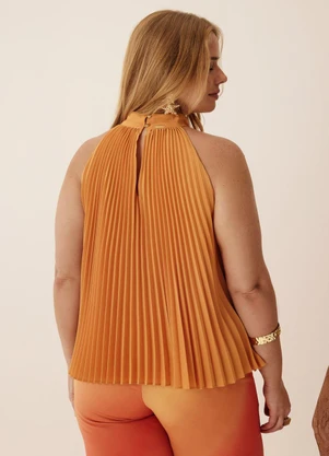Elegance - Blusa Plissada com Gola Laranja Doce de Abobora - ELEGANCE