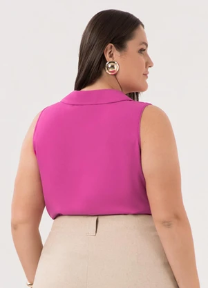 Lunender Mais Mulher - Blusa Plus Size com Decote em V e Gola Rosa - LUNENDER MAIS MULHER