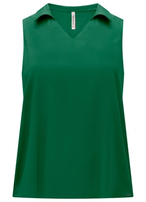 Lunender Mais Mulher - Blusa Plus Size com Decote em V e Gola Verde - LUNENDER MAIS MULHER