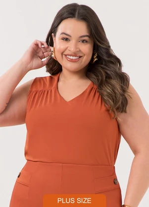 Lunender Mais Mulher - Blusa Plus Size com Franzidos em Malha Laranja - LUNENDER MAIS MULHER