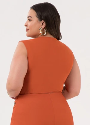 Lunender Mais Mulher - Blusa Plus Size com Franzidos em Malha Laranja - LUNENDER MAIS MULHER