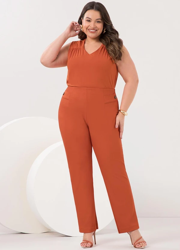 Lunender Mais Mulher - Blusa Plus Size com Franzidos em Malha Laranja 3