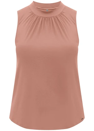 Lunender Mais Mulher - Blusa Plus Size com Gola Franzida Crepe Bege - LUNENDER MAIS MULHER