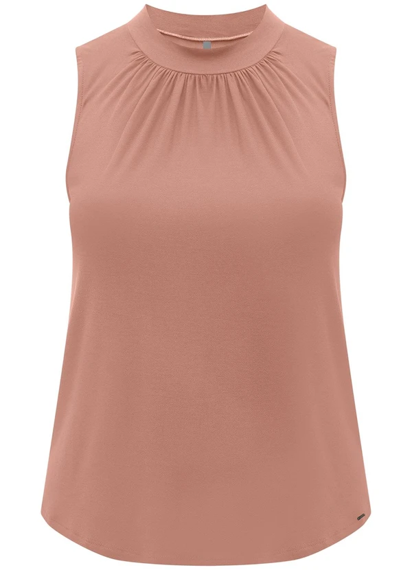 Lunender Mais Mulher - Blusa Plus Size com Gola Franzida Crepe Bege