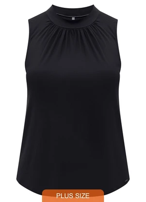 Lunender Mais Mulher - Blusa Plus Size com Gola Franzida Crepe Preto - LUNENDER MAIS MULHER