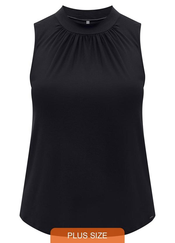 Lunender Mais Mulher - Blusa Plus Size com Gola Franzida Crepe Preto