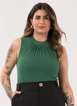 Lunender Mais Mulher - Blusa Plus Size com Gola Franzida Crepe Verde - LUNENDER MAIS MULHER