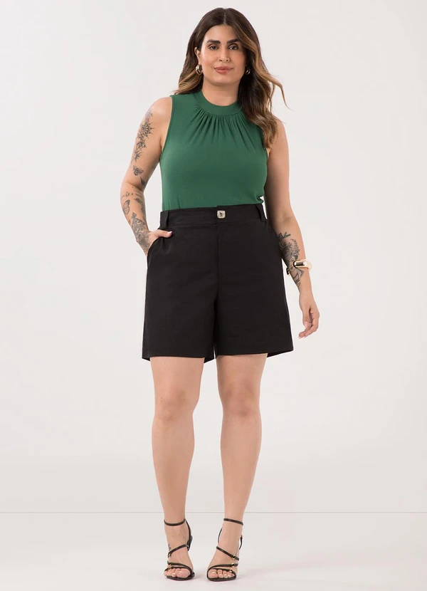 Lunender Mais Mulher - Blusa Plus Size com Gola Franzida Crepe Verde 3