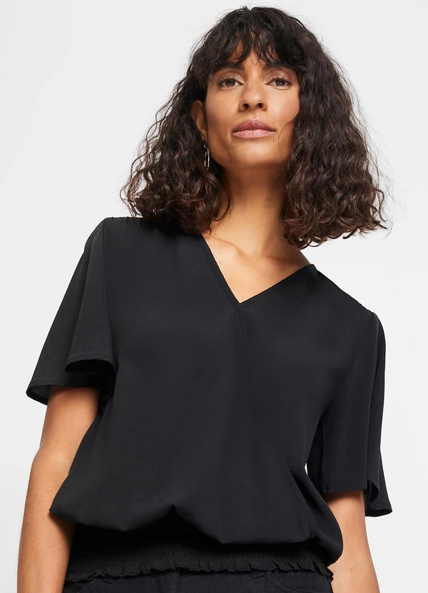 bonprix - Blusa Preta em Viscose Plana