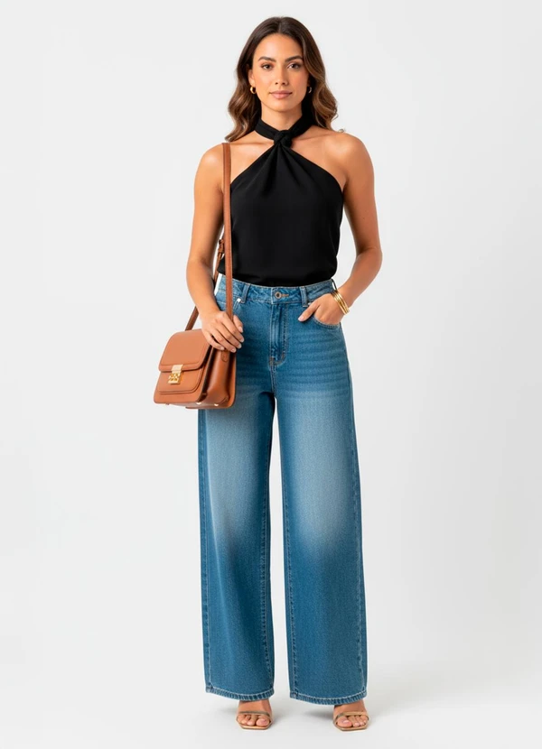 Quintess - Blusa Preto em Malha Crepe