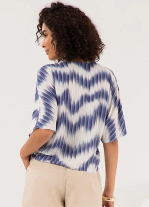 Lunender - Camisa com Decote em V e Manga Curta Azul - LUNENDER