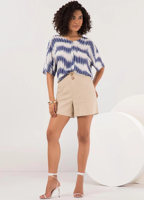 Lunender - Camisa com Decote em V e Manga Curta Azul 3