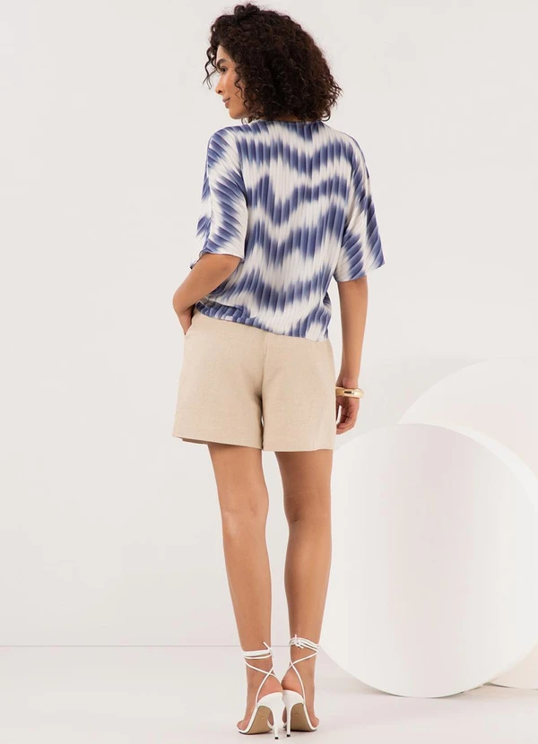 Lunender - Camisa com Decote em V e Manga Curta Azul 4