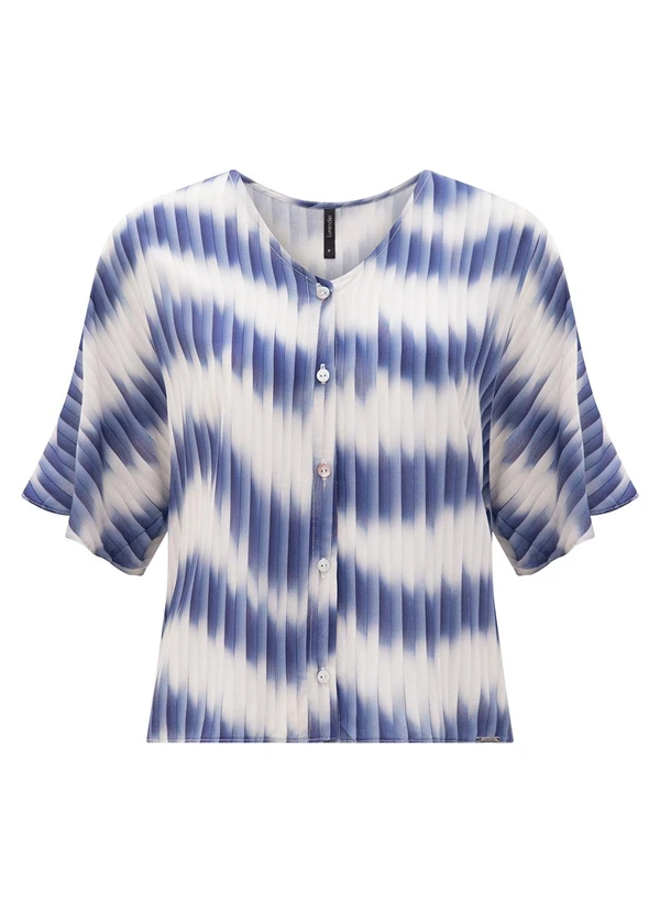 Lunender - Camisa com Decote em V e Manga Curta Azul 5