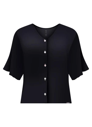 Lunender - Camisa com Decote em V e Manga Curta Preto - LUNENDER