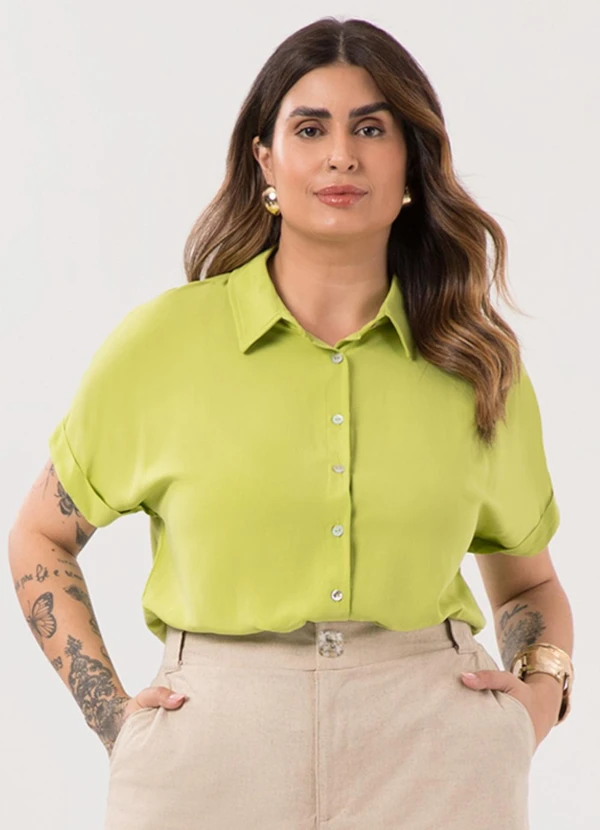 Lunender Mais Mulher - Camisa de Mangas Curtas Plus Size Verde