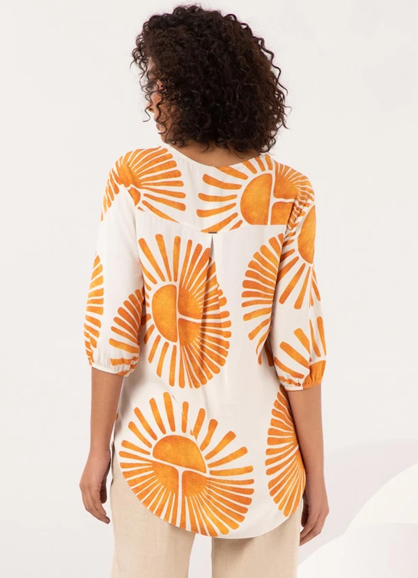 Lunender - Camisa Estampada Alongada com Mangas 3/4 Amarelo 2