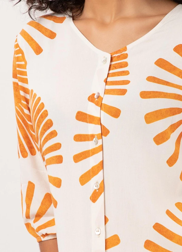 Lunender - Camisa Estampada Alongada com Mangas 3/4 Amarelo 6