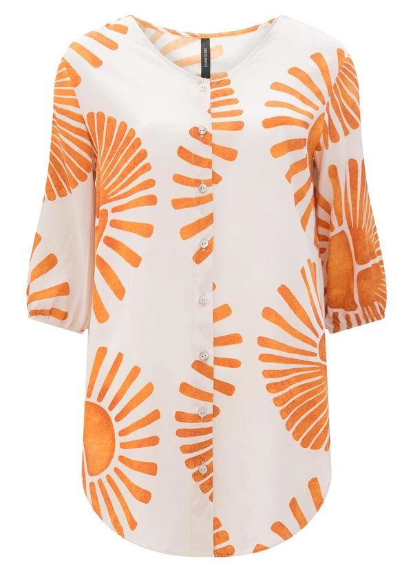 Lunender - Camisa Estampada Alongada com Mangas 3/4 Amarelo 7