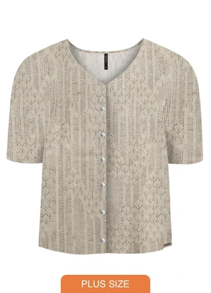 Lunender Mais Mulher - Camisa Estampada D com Decote em V Branco - LUNENDER MAIS MULHER