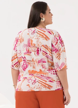 Lunender Mais Mulher - Camisa Estampada D com Decote em V Laranja - LUNENDER MAIS MULHER