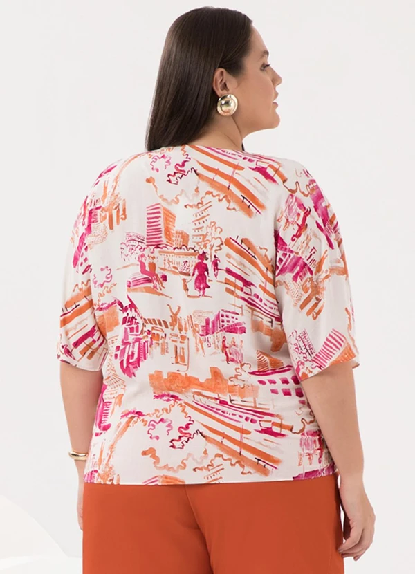 Lunender Mais Mulher - Camisa Estampada D com Decote em V Laranja 3