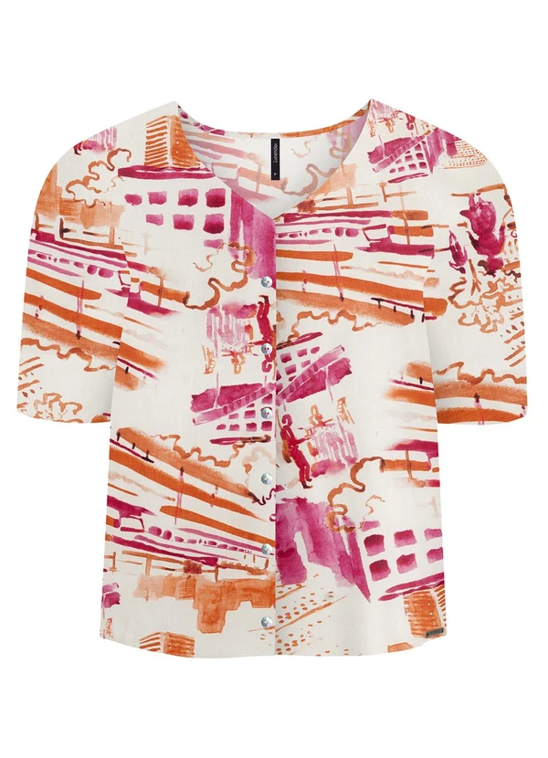 Lunender Mais Mulher - Camisa Estampada D com Decote em V Laranja 5