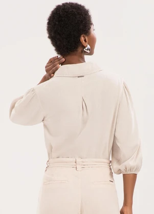 Lunender - Camisa Feminina de Mangas 3/4 com Elástico Bege - LUNENDER