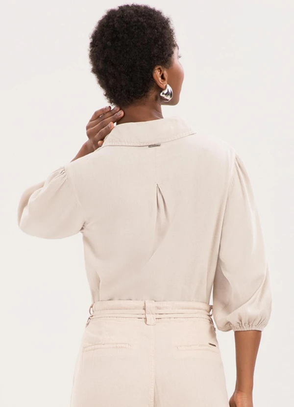 Lunender - Camisa Feminina de Mangas 3/4 com Elástico Bege 2