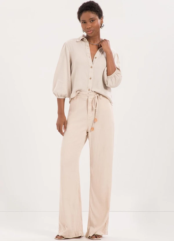 Lunender - Camisa Feminina de Mangas 3/4 com Elástico Bege 3