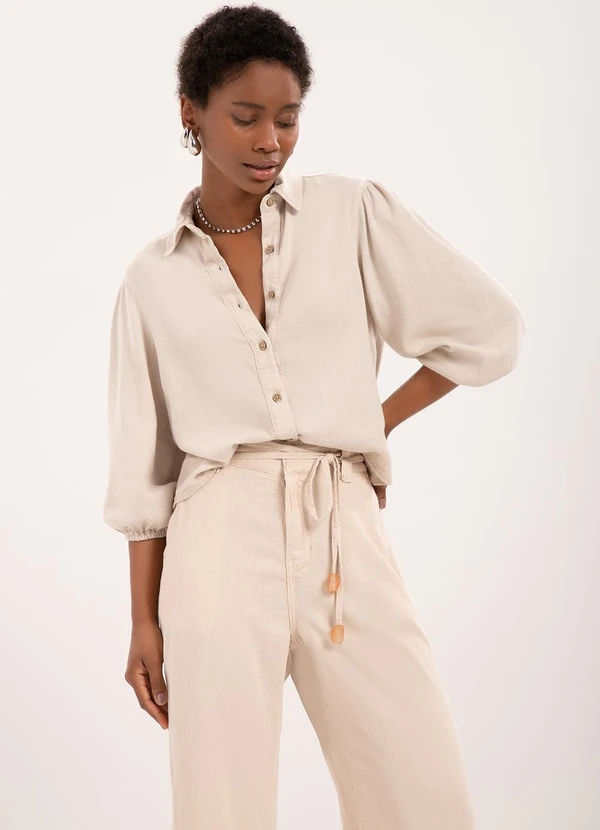Lunender - Camisa Feminina de Mangas 3/4 com Elástico Bege 5