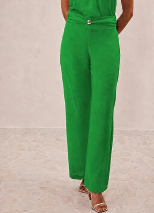 Elegance - Calça Ampla com Detalhes no Cos Verde Esperanca - ELEGANCE
