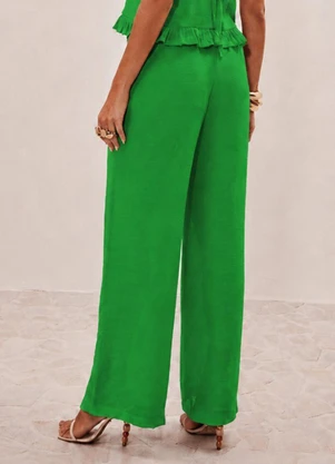 Elegance - Calça Ampla com Detalhes no Cos Verde Esperanca - ELEGANCE