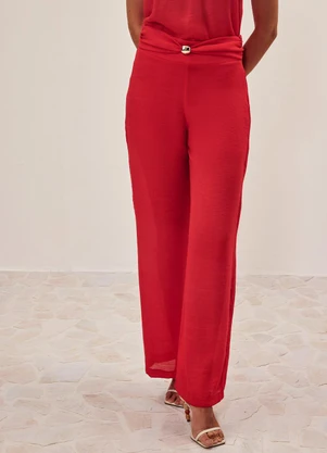 Elegance - Calça Ampla Detalhe no Cós Vermelho Red Pepper - ELEGANCE