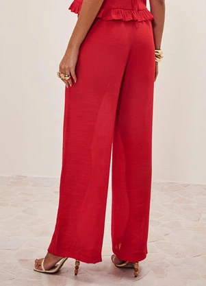 Elegance - Calça Ampla Detalhe no Cós Vermelho Red Pepper - ELEGANCE