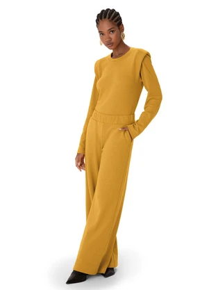 Enfim - Calça Ampla em Tricot Amarelo Mostarda - ENFIM