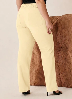 Elegance - Calça Bolso Embutido Cós Largo Bege Concha - ELEGANCE