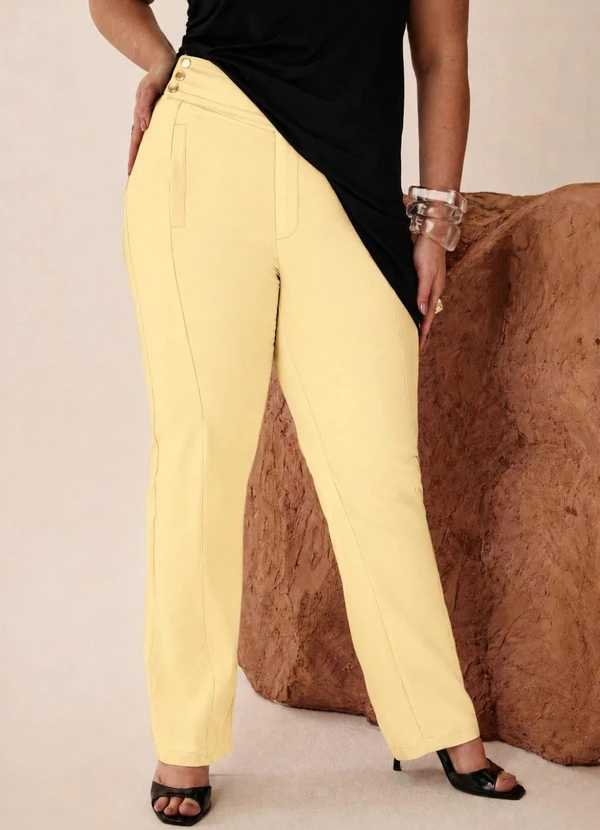 Elegance - Calça Bolso Embutido Cós Largo Bege Concha