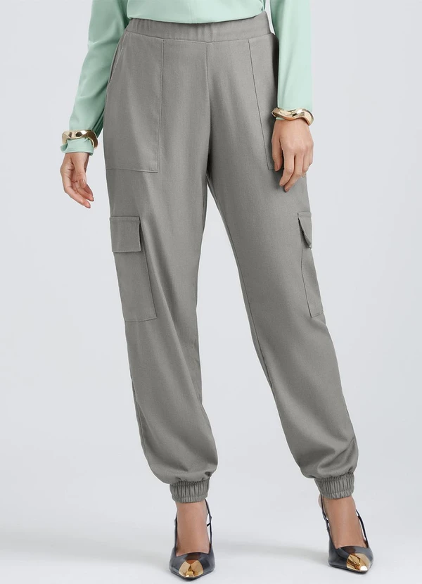 Gris - Calça Cargo em Linho Cinza