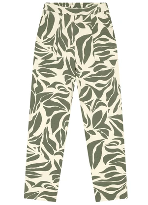 Malwee - Calça Carrot Folhagens em Moletinho Verde Militar - MALWEE