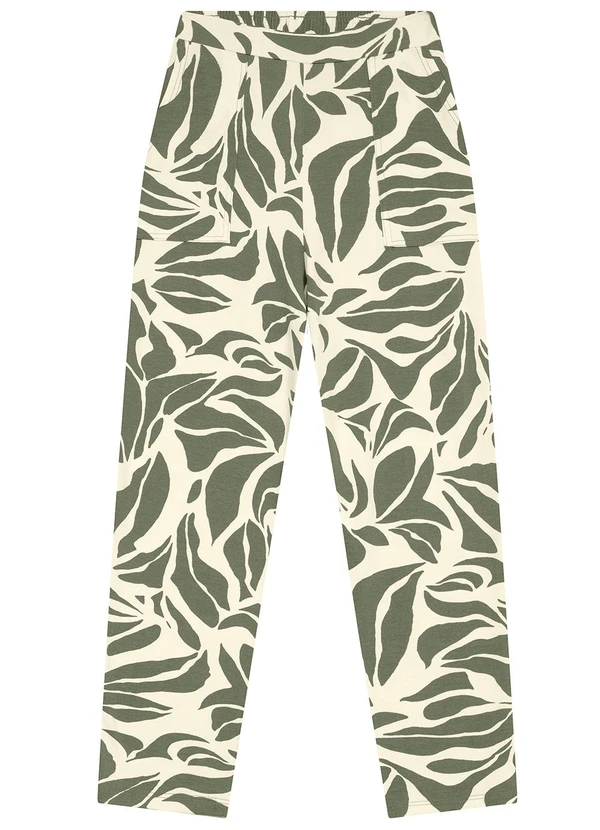 Malwee - Calça Carrot Folhagens em Moletinho Verde Militar 2