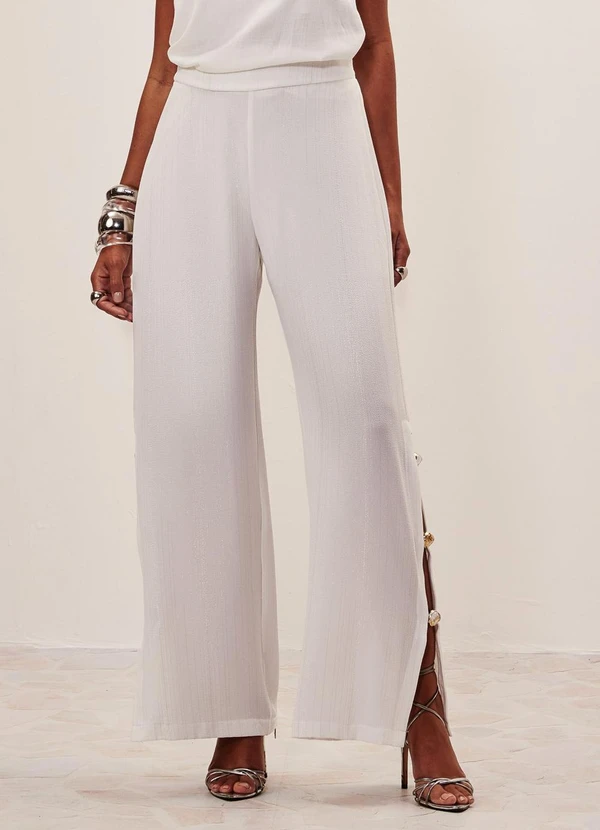 Elegance - Calça com Abertura Lateral Off White