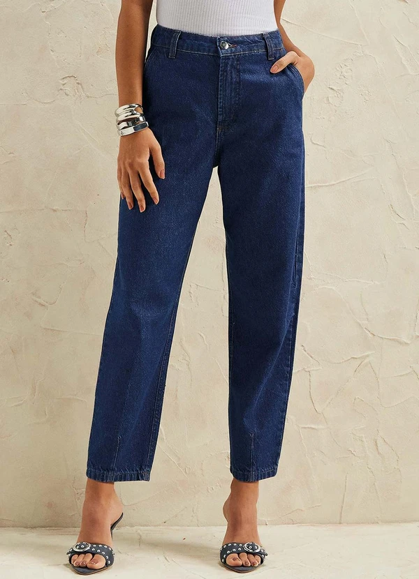 Marialícia - Calça Feminina Balloon Jeans Azul