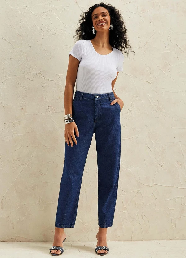 Marialícia - Calça Feminina Balloon Jeans Azul 2